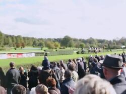 WS TS View of Finish of a horse race / Krefeld, North Rhine Westphalia, Germany  Stock Footage