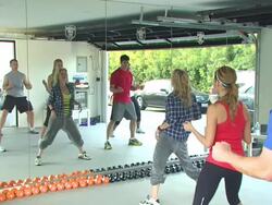 Kate Lang Johnson, Amber Lancaster, Kara Taitz at the Muscle Milk Women's Fitness Retreat at Beverly Hills CA. (Footage by WireImage Video/GettyImages) Stock Footage