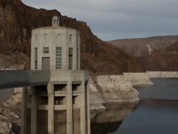 Hoover Dam water in take tower Stock Footage