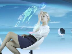 Futuristic Touch Screen. Businesswoman working. Stock Footage
