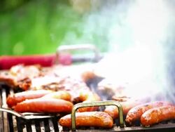 Barbecue meat sizzling. Stock Footage