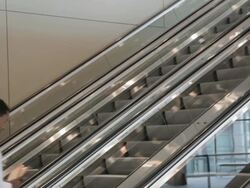 MS Physician entering from left steps on escalator / Seattle, Washington, USA Stock Footage