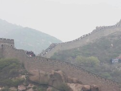 EWS View of Tourists on Great Wall at Badaling / Beijing, China Stock Footage