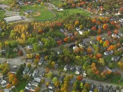 WS ARIEAL View of Lawn with houses / Maine, United States Stock Footage