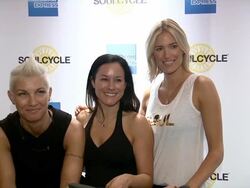 Kristen Bell, Stacey Griffith and Kristen Taekman - Kristen Bell And American Express - SoulCycle Ride Celebrating Epic Everyday Getaway Stock Footage