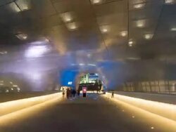 MS T/L POV Night View of Dongdaemun Design Plaza(New complex cultural space in Korea) / Seoul, South Korea  Stock Footage