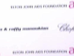 ATMOSPHERE: signage at the 19th Annual Elton John AIDS Foundation Academy Awards Viewing Party - Part 2 at West Hollywood CA. (Footage by WireImage Video/GettyImages) Stock Footage