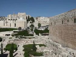 Jerusalem, view of the archaeological park with the southern wall of the Temple Mount Stock Footage