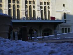 People walking in front of a train station, France Stock Footage