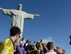 Christ the Redeemer Statue and tourist at the Rio de Janeiro Stock Footage