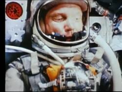 close up of astronaut in spacesuit in rocket / John Glenn Stock Footage