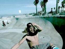 WS SLO MO Shot of skateboarder doing invert trick in skate park bowl / Venice, California, United States Stock Footage