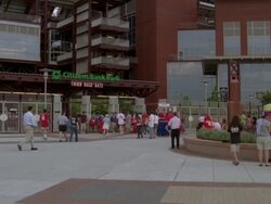  WS TU PAN  People entering from gate at Citizen's Bank Park  / Philadelphia, Pennsylvania, United States Stock Footage