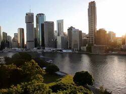 Brisbane river and city skyscrapers, Queensland, Australia, Southern Hemisphere Stock Footage