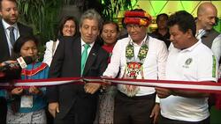Opening of the Indigenous Pavilion at COP 20 complete with rainforest and geodesic dome News Clip