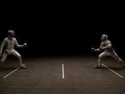 Fencer avoids contact by ducking and touchÃƒÂ© Stock Footage