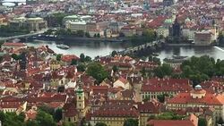 Prague architecture and Vltava river in spring Stock Footage