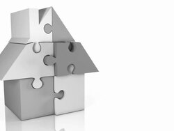 Animated Jigsaw House Loop - Grey (2 camera angles) Stock Footage