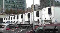CLEAN : Coronavirus: more than ten refrigerated trucks in makeshift morgue outside Bellevue Hospital News Clip