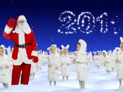 Santa Claus and white rabbits celebrate New Year 2011 Stock Footage