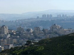 WS View of Israeli settlement maale adumim and Arab village AlZaim / Jerusalem, Judea, Israel Stock Footage
