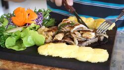 Person eating Meat steak. Stock Footage