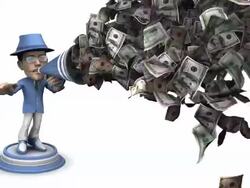 Bubblehead Businessman with Bullhorn and Money Stock Footage