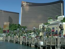 Wyn Resort from boardwalk in Las Vegas Stock Footage