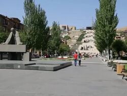 Yerevan, Cascade, the Statue of Alexander Tamanian, planner of modern Yerevan Stock Footage
