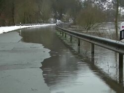  WS View of floodwater at saar river  /  Kastel-Staadt, Rhineland-Palatinate, Germany  Stock Footage