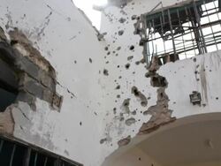 Outside of destroyed hospital Stock Footage