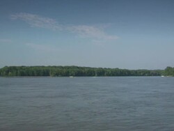 WS Boats moving in Hannibal Mississippi river / Hannibal, Missouri, United States Stock Footage