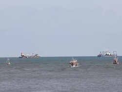 Fishing boat going out to ocean. Stock Footage