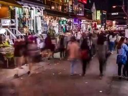 Night scenery of many clothing store and crowd in Hongdae area (Young & Indie Culture area) Stock Footage