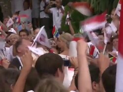 Prince Albert II and Princess Charlene of Monaco at the Monaco Royal Wedding: Saint Devote's Church Appearance at Monaco . (Footage by WireImage Video/Getty Images Entertainment Video) Stock Footage