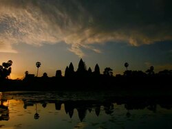 T/L, WS, sunrise reflection Angkor Wat Temple / Siem Reap, Cambodia Stock Footage