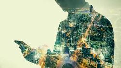 Multiple Exposure of businessman using mobile phone Stock Footage