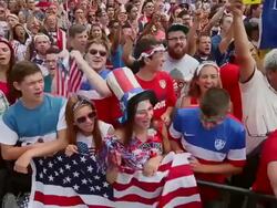 Soccer Fans Gather To Watch US v Germany World Cup Match Stock Footage