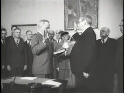 Chief Justice Harlan F. Stone gives Harry S. Truman the oath of office as the 33rd president of the United States. News Clip