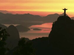 Sunrise over Corcovado and Sugarloaf Mountain Stock Footage