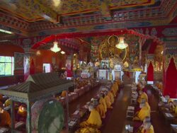 WS TD Monks worshipping in Kopan Monastery/ Kathmandu, Central, Nepal Stock Footage