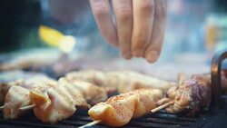 Seasoning grilled meat, 4k. Stock Footage