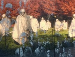 Zoom shot of the Korean War Veterans Memorial wall in Washington DC Stock Footage