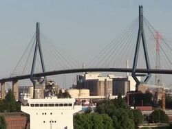 WS View of Kohlbrand Bridge in harbour / Hamburg, Germany Stock Footage