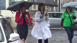 Leanne Wood arrives at her local polling station News Clip