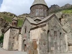 Geghard monastery, exterior view of the monastery Stock Footage