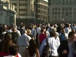 London Bridge commuters Olympic London General Views Stock Footage