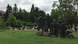 A park and monuments nearby the flea market, Sofia, Bulgaria Stock Footage