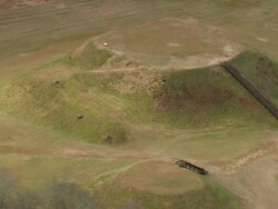 MS AERIAL ZO Shot of Etowah Indian Mounds in Cartersville city / Georgia, United States Stock Footage