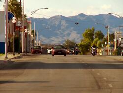 WS, Traffic on J Street, Needles, California, USA Stock Footage